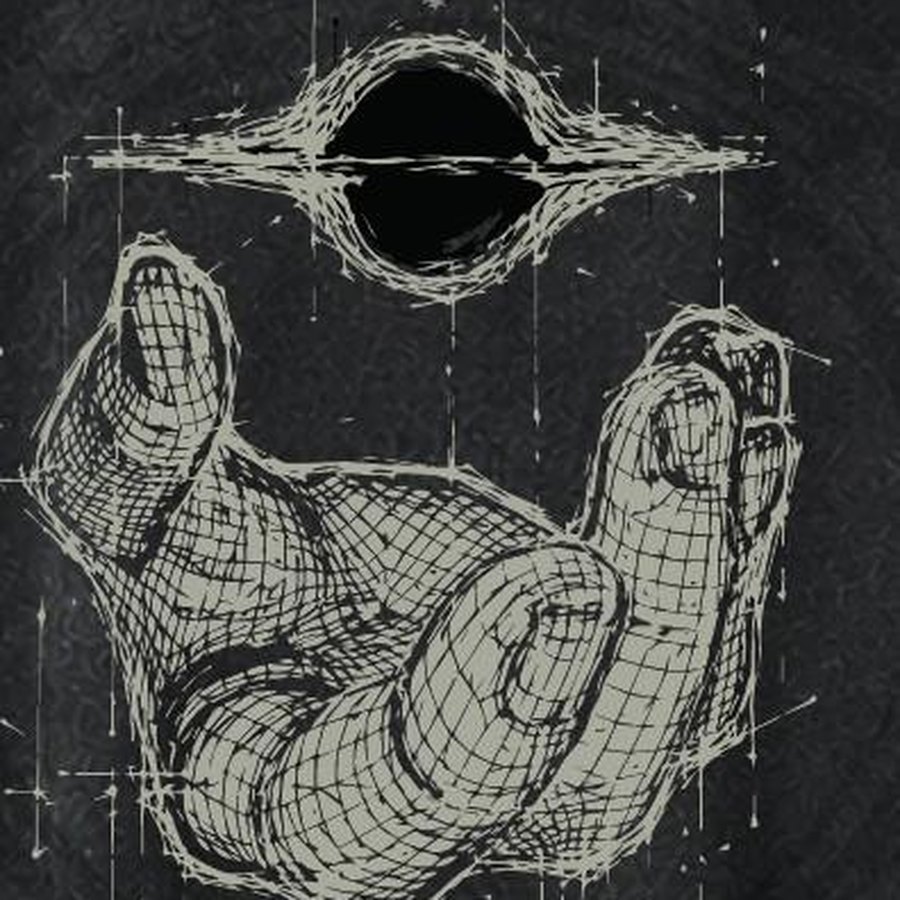 Hand holding the black sun, line drawing